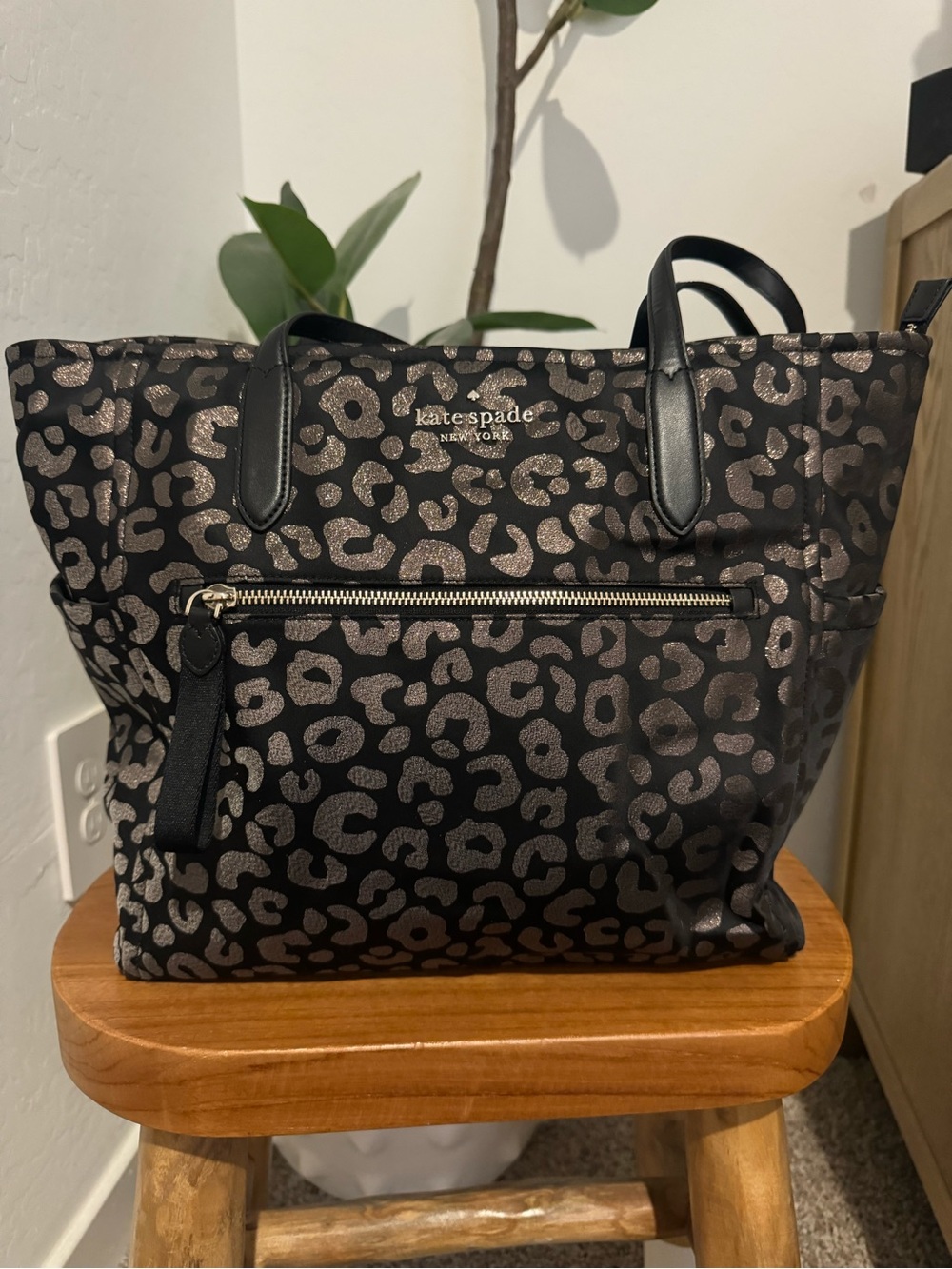 kate spade Metallic Leopard Print Black Tote